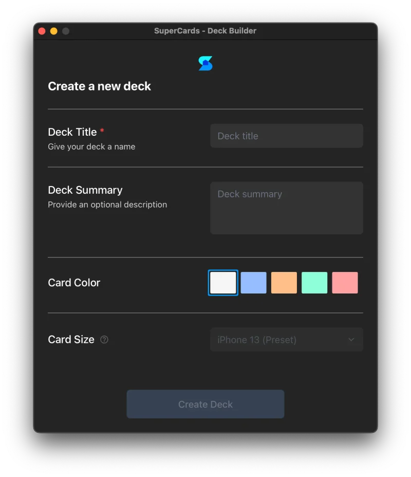 Deck Builder interface