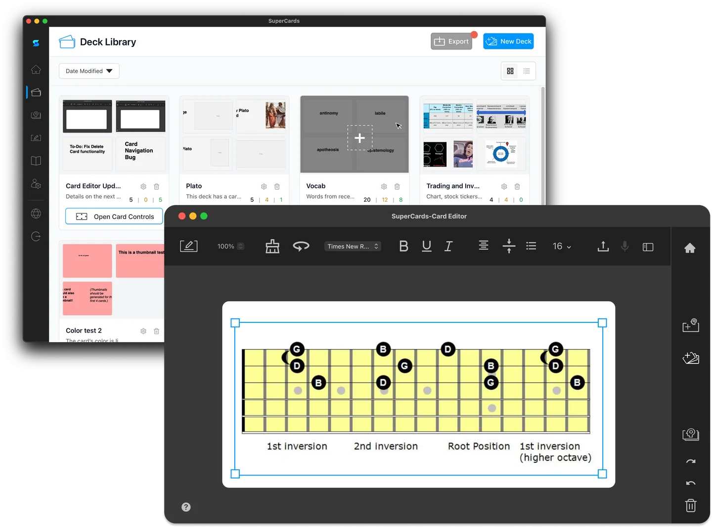 SuperCards desktop card editor interface